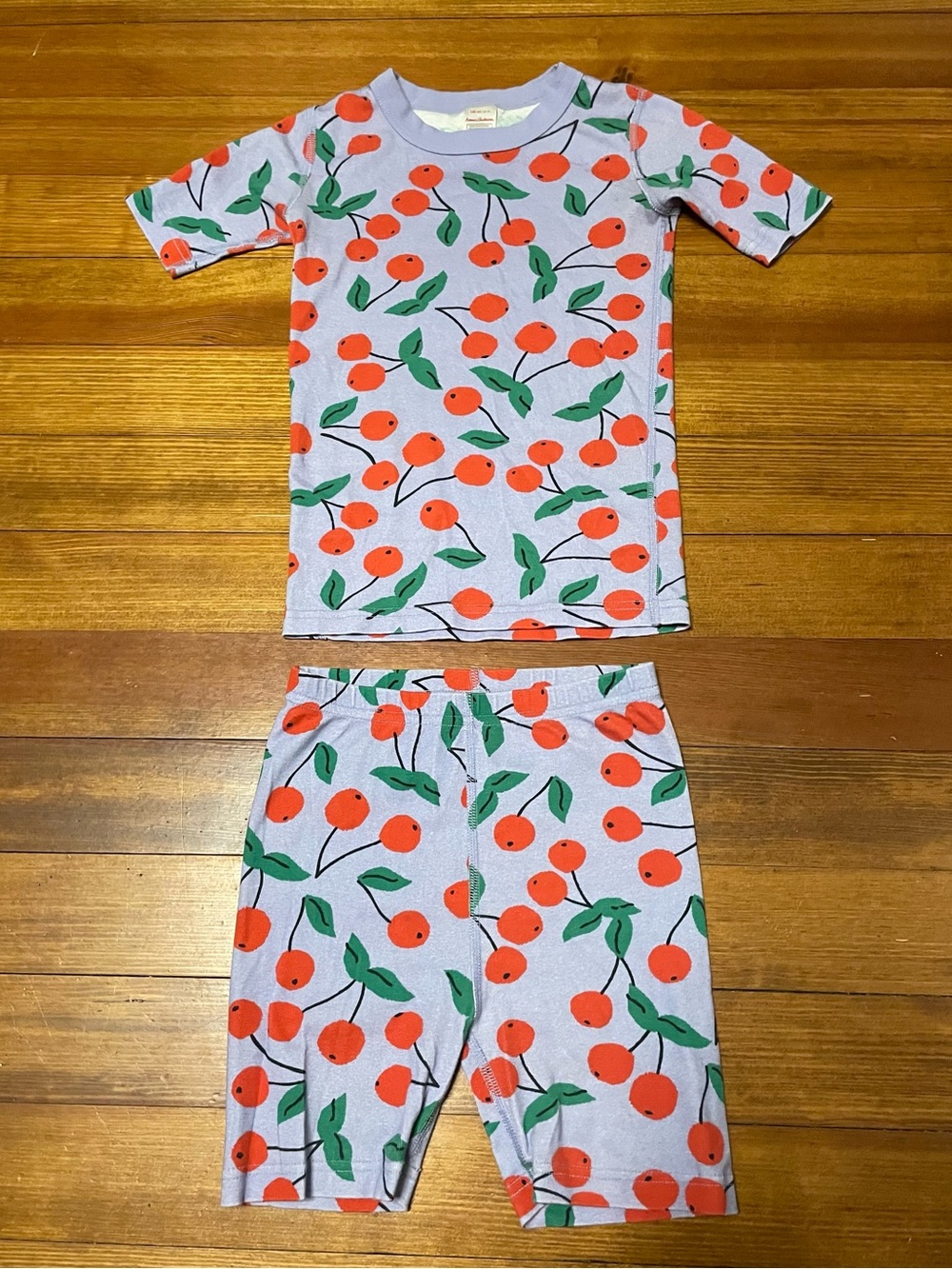 Hanna Andersson Lavender Short Johns  Pajama Set with Cherry Print Size 10